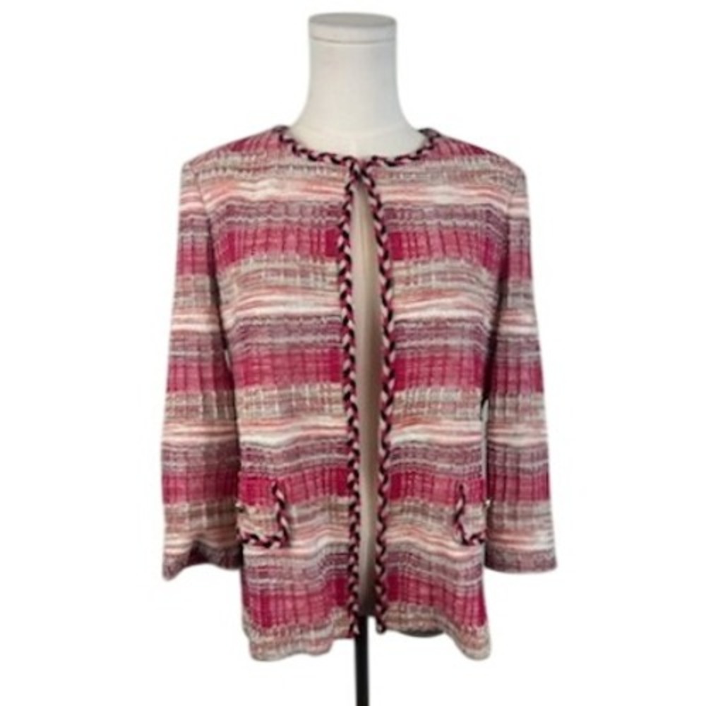 Ming Wang Knit Jacket Women's Size Small Petite Pink Textured Gold Button